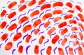 Watercolor abstract background of short red strokes with a wide brush and narrow curved lines of purple. Sketch, watercolor, paint