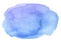 Abstract watercolor ultramarine blue brush stroke with stains on white background