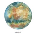 Watercolor abstract blue Venus planet. Hand painted satellite isolated on white background. Minimalistic space Royalty Free Stock Photo