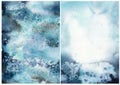 Watercolor abstract blue, white and salt effect texture. Hand painted sea or ocean abstract background. Aquatic