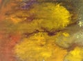 Watercolor abstract bright colorful textural background handmade . Painting of sky and clouds during sunset . Modern cosmic patter