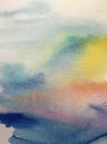 Watercolor abstract bright colorful textural background handmade .Painting of sky and clouds during sunset   Modern sea scape Royalty Free Stock Photo