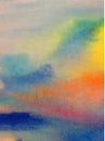 Watercolor abstract bright colorful textural background handmade .Painting of sky and clouds during sunset   Modern sea scape Royalty Free Stock Photo