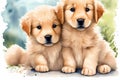 Golden Pups\' Watercolor Adventure