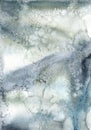 Watercolor abstract card of dark blue spots. Hand painted art in minimalistic style. Winter fantasy. Holiday background