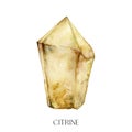 Watercolor abstract citrine stone. Hand painted jewel stone isolated on white background. Minimalistic illustration for