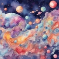 Watercolor abstract cute outerspace doodle background