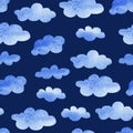 Watercolor abstract cute seamless pattern with night clouds. Illustration for the cover of a children`s album, textile fabric Royalty Free Stock Photo