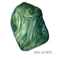 Watercolor abstract dark malachite stone. Hand painted jewel stone isolated on white background. Minimalistic