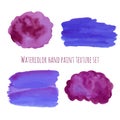 Watercolor abstract design elements in violet and purple colors. Hand drawn abstract colorful blots set. Hand paint watercolor