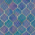 Watercolor abstract geometric seamless pattern. Arab tiles. Kaleidoscope effect. Watercolour vintage mosaic texture Royalty Free Stock Photo