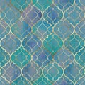 Watercolor abstract geometric seamless pattern. Arab tiles. Kaleidoscope effect. Watercolour vintage mosaic texture Royalty Free Stock Photo