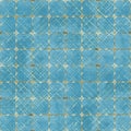 Watercolor abstract geometric teal blue stripe plaid seamless pattern with gold glitter line contour Royalty Free Stock Photo