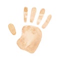 Watercolor abstract hand drawn baby beige hand print