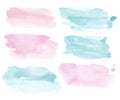 Watercolor abstract hand drawn background paint splash brush, pink and blue pastel colors texture Royalty Free Stock Photo