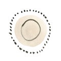 Watercolor abstract hand drawn illustration with sandy textured round shape, sepia circle and dots. An abstract picture