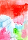 Watercolor abstract handmade wash painting background in blue, green, red, pink colors Royalty Free Stock Photo