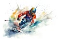 Watercolor abstract illustration of Skiing.