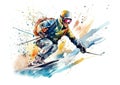 Watercolor abstract illustration of Skiing.