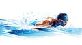 Watercolor abstract illustration of swimmer.