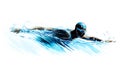Watercolor abstract illustration of swimmer.