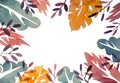 Watercolor abstract leaves frame, colorful floral frame isolated on white background Royalty Free Stock Photo