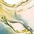 Watercolor abstract painting ink. Paastel Yellow blue mist pastel art. with gold foil. Creative natural fluid card. Surreal Royalty Free Stock Photo