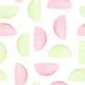 Watercolor abstract pink and green half round elements seamless pattern on white background Royalty Free Stock Photo