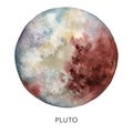 Watercolor abstract Pluto planet. Hand painted satellite isolated on white background. Minimalistic space illustration