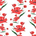 Watercolor abstract poppy flower pattern. Vector