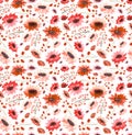 Watercolor Abstract Red Poppies Seamless Repeat Pattern