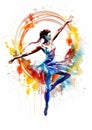 Watercolor abstract representation of rhythmic gymnastics. Royalty Free Stock Photo
