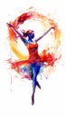 Watercolor abstract representation of rhythmic gymnastics. Royalty Free Stock Photo