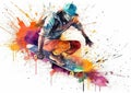 Watercolor abstract representation of skateboarding.
