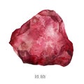 Watercolor abstract ruby stone. Hand painted jewel stone isolated on white background. Minimalistic illustration for