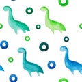watercolor abstract seamless pattern with dinosaurs in childrens style Royalty Free Stock Photo
