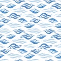 Watercolor abstract seamless pattern with blue waves. Hand-drawn sea or ocean background. Royalty Free Stock Photo