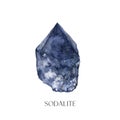 Watercolor abstract sodalite stone. Hand painted jewel stone isolated on white background. Minimalistic illustration for Royalty Free Stock Photo