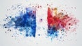 Watercolor abstract splashes background in France flag colors. Royalty Free Stock Photo