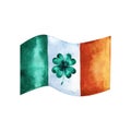 Watercolor abstract splashes background in Ireland flag colors. With abstract green clover leaf - symbol for Irish Royalty Free Stock Photo