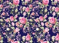 Watercolor flower pattern navy background