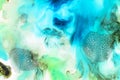 Watercolor and acrylic abstract. Colorful background. Mix, splashes and drawings of colors: blue, green, brown, yellow, white Royalty Free Stock Photo