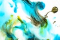 Watercolor and acrylic abstract. Colorful background. Mix, splashes and drawings of colors: blue, yellow, green, brown, white Royalty Free Stock Photo