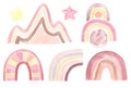 Watercolor aesthetic rainbows in warm pastel colors