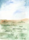 Watercolor African landscape with sky, savanna