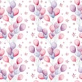 Watercolor air ballons and stars seamless pattern. Hand painted illustration with colorful air balloons and stars Royalty Free Stock Photo