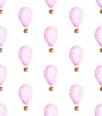 Watercolor air balloon pattern. Hand drawn balloons with polka dot pattern