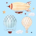 Watercolor air baloon illustration Royalty Free Stock Photo