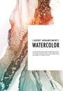 Watercolor alcohol ink liquid flow, pouring art vector shape. Contrast gradient oange turquoise graphic design, abstract