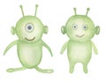 Watercolor aliens illustration set, Cute little monsters clip art, kids illustration Royalty Free Stock Photo